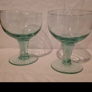Vintage Green Art Glass Hand Blown Wine Goblet Cocktail Margarita Dessert 6.5"